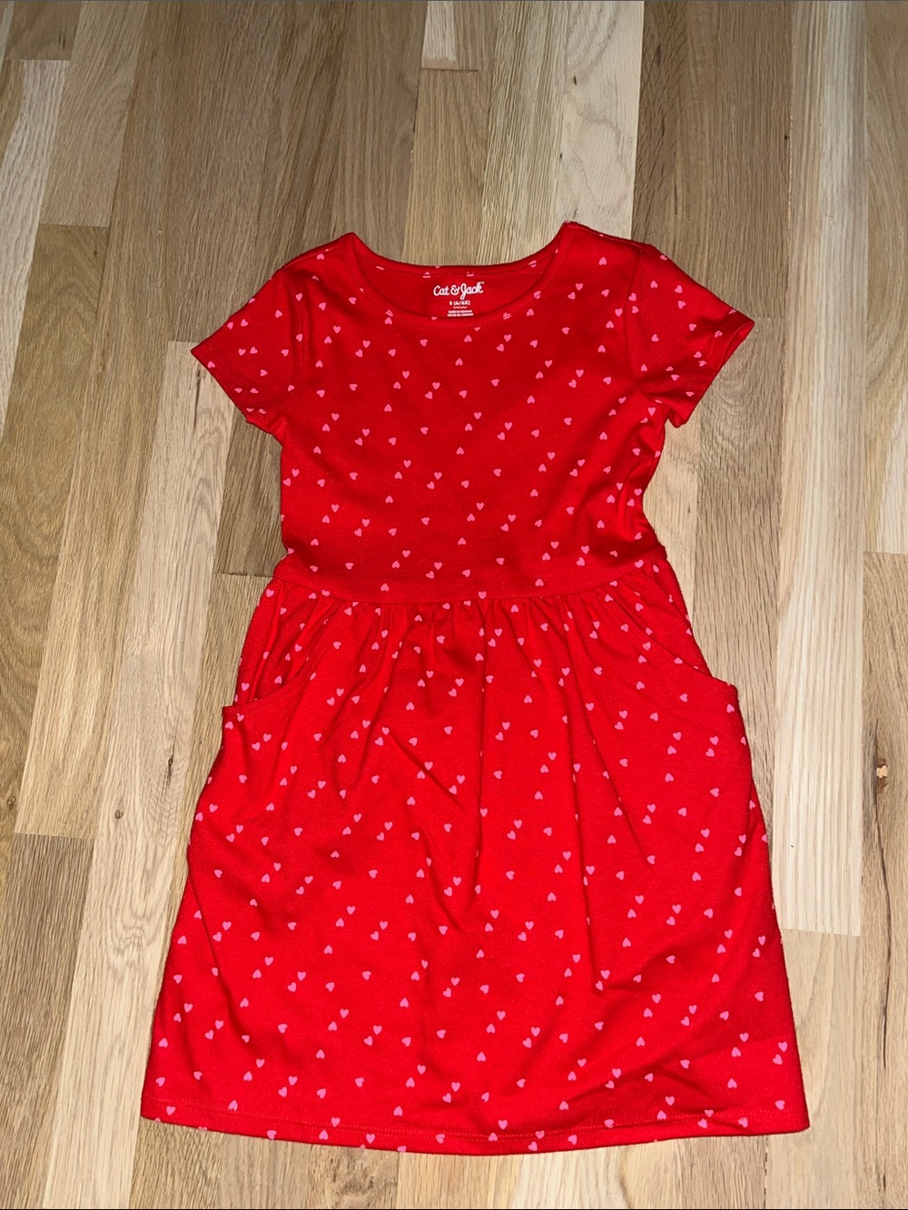 Cat & Jack Red Dress with Pink Heart Print; size small (6/6X)